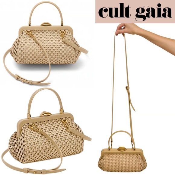 cult gaia Handbags - NWT $498 Cult Gaia ZUMA Small Crossbody Bag In Sand And Gold